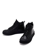 Men's Black Leather High Top Sneaker | Derimod Men's Black Leather High Top Sneaker | Derimod
