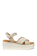 Geox Women Beige D Xand 2.2SA - Suede Ankle Buckle Wedge Heel Leather Sandals | Derimod Geox Women Beige D Xand 2.2SA - Suede Ankle Buckle Wedge Heel Leather Sandals | Derimod