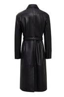 Betina Women's Black Shirt Collar Leather Overcoat | Derimod Betina Women's Black Shirt Collar Leather Overcoat | Derimod