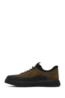 Male Khaki Lace-Up Thick-Soled Nubuck Leather Sneaker | Derimod Male Khaki Lace-Up Thick-Soled Nubuck Leather Sneaker | Derimod