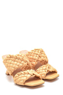Women's Yellow Braided Heeled Slippers | Derimod Women's Yellow Braided Heeled Slippers | Derimod