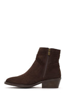 Woman Brown Zip Closure Suede Cowboy Boots | Derimod Woman Brown Zip Closure Suede Cowboy Boots | Derimod