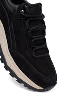 Erkek Siyah Bağcıklı Kalın Tabanlı Nubuk Deri Casual Sneaker | Derimod Erkek Siyah Bağcıklı Kalın Tabanlı Nubuk Deri Casual Sneaker | Derimod