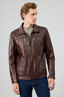 Bruno Men's Brown Leather Jacket | Derimod Bruno Men's Brown Leather Jacket | Derimod