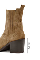 Woman Brown Chunky Heeled Suede Cowboy Boots | Derimod Woman Brown Chunky Heeled Suede Cowboy Boots | Derimod
