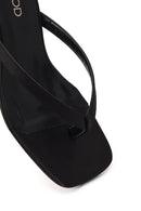 Woman Black Short-Heeled Satin Toe-Post Slipper | Derimod Woman Black Short-Heeled Satin Toe-Post Slipper | Derimod