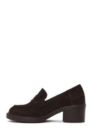 Kadın Antrasit Kalın Topuklu Süet Deri Loafer | Derimod Kadın Antrasit Kalın Topuklu Süet Deri Loafer | Derimod