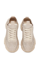 Derimod Zero Kadın Bej Bağcıklı Taşlı Sneaker | Derimod Derimod Zero Kadın Bej Bağcıklı Taşlı Sneaker | Derimod
