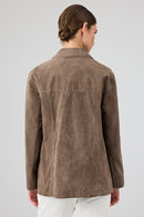 Gloria Women's Mink Oversize Suede Leather Jacket | Derimod Gloria Women's Mink Oversize Suede Leather Jacket | Derimod