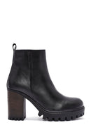 Women's Black Zippered Thick Heeled Leather Boots | Derimod Women's Black Zippered Thick Heeled Leather Boots | Derimod