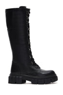 Women's Black Leather Zippered Thick Soled Boots | Derimod Women's Black Leather Zippered Thick Soled Boots | Derimod