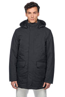 Geox Men's Navy Blue Andalo Long Leather Coat | Derimod Geox Men's Navy Blue Andalo Long Leather Coat | Derimod