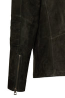 Lorenzo Male Gray Stand Collar Suede Leather Jacket | Derimod Lorenzo Male Gray Stand Collar Suede Leather Jacket | Derimod