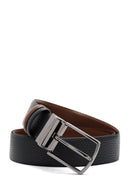 Men's Navy Blue Printed Leather Belt | Derimod Men's Navy Blue Printed Leather Belt | Derimod