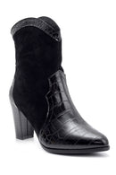 Women's Crocodile Detailed Heeled Boots | Derimod Women's Crocodile Detailed Heeled Boots | Derimod