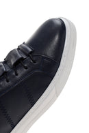 Men's Navy Blue Lace-Up Leather Sneaker | Derimod Men's Navy Blue Lace-Up Leather Sneaker | Derimod