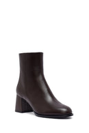Woman Brown Zip Closure Chunky Heeled Leather Boots | Derimod Woman Brown Zip Closure Chunky Heeled Leather Boots | Derimod