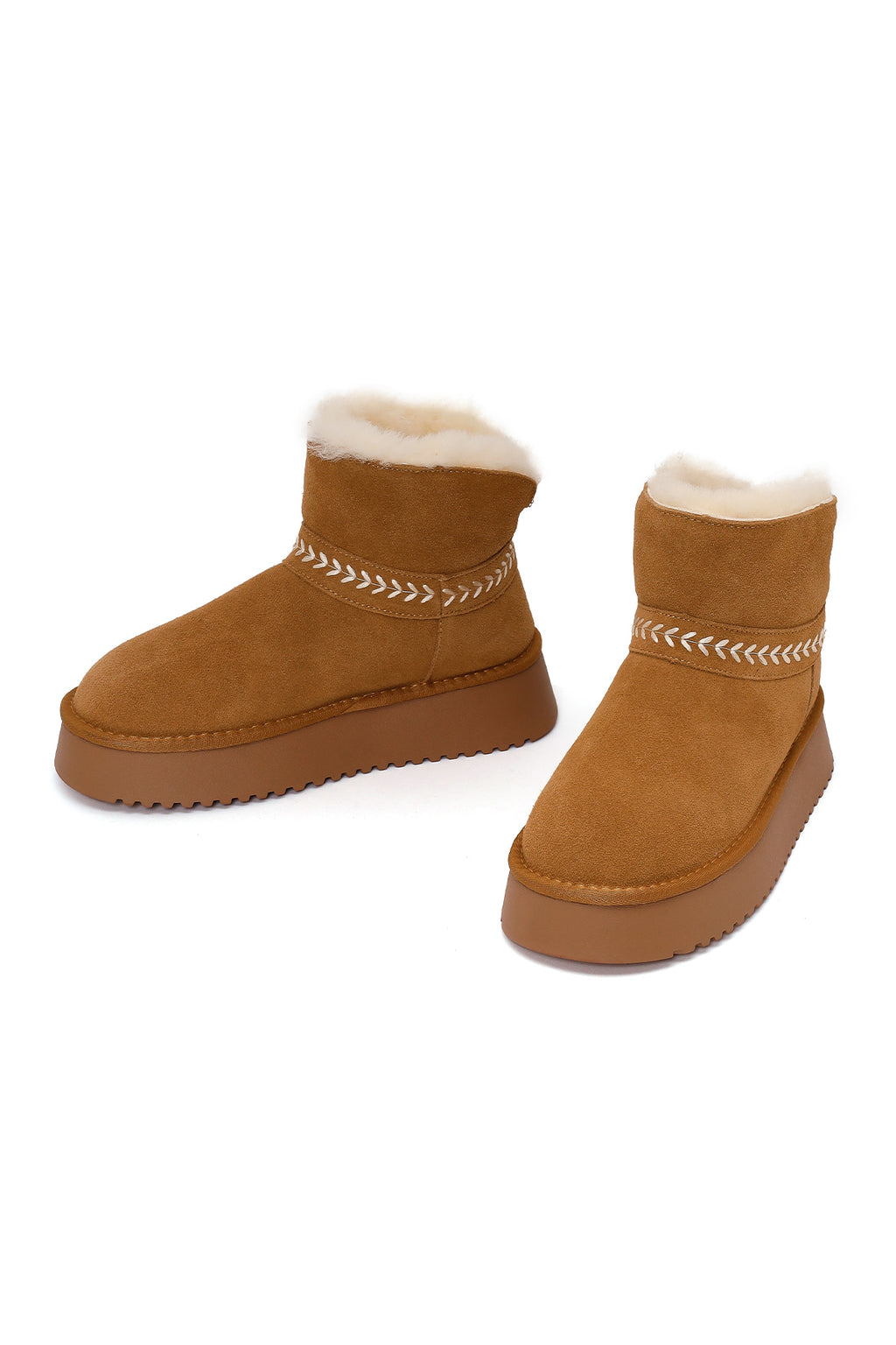 Kadın Camel Kalın Tabanlı Süet Deri Teddy Bot