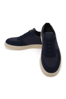 Male Navy Lace-up Suede Leather Sneaker | Derimod Male Navy Lace-up Suede Leather Sneaker | Derimod