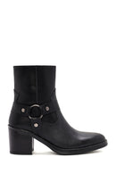 Women's Black Heeled Zippered Leather Boots | Derimod Women's Black Heeled Zippered Leather Boots | Derimod