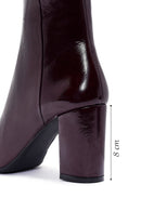Derimod Gritti Woman Burgundy Zip Closure Thick-Heeled Patent Leather Leather Boots | Derimod Derimod Gritti Woman Burgundy Zip Closure Thick-Heeled Patent Leather Leather Boots | Derimod