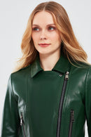 Latoya Kadın Yeşil Biker Deri Ceket | Derimod