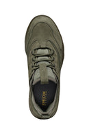 Geox Men's Khaki Spherica Lace-Up Leather Sneakers | Derimod Geox Men's Khaki Spherica Lace-Up Leather Sneakers | Derimod
