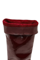 Woman Burgundy Short Thin-Heeled Patent Leather Boots | Derimod Woman Burgundy Short Thin-Heeled Patent Leather Boots | Derimod