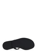 Women's Black Stoned Flip-Flop Leather Slippers | Derimod Women's Black Stoned Flip-Flop Leather Slippers | Derimod