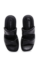 Women's Black Leather Comfort Slippers | Derimod Women's Black Leather Comfort Slippers | Derimod
