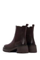 Woman Brown Chunky-heeled Leather Chelsea Boots | Derimod Woman Brown Chunky-heeled Leather Chelsea Boots | Derimod