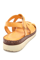 Kadın Sarı Deri Comfort Sandalet | Derimod Kadın Sarı Deri Comfort Sandalet | Derimod