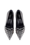 Women's Anthracite Thin Heel Metallic Leather Stiletto | Derimod Women's Anthracite Thin Heel Metallic Leather Stiletto | Derimod