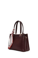 Woman Burgundy Long-Strap Accessorized Croc-Embossed Shoulder Bag | Derimod Woman Burgundy Long-Strap Accessorized Croc-Embossed Shoulder Bag | Derimod