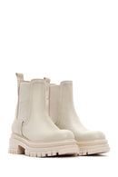 Women's Cream Chunky Heel Leather Chelsea Boots | Derimod Women's Cream Chunky Heel Leather Chelsea Boots | Derimod