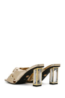 Women's Gold Transparent Thick Heeled Metallic Slippers | Derimod Women's Gold Transparent Thick Heeled Metallic Slippers | Derimod