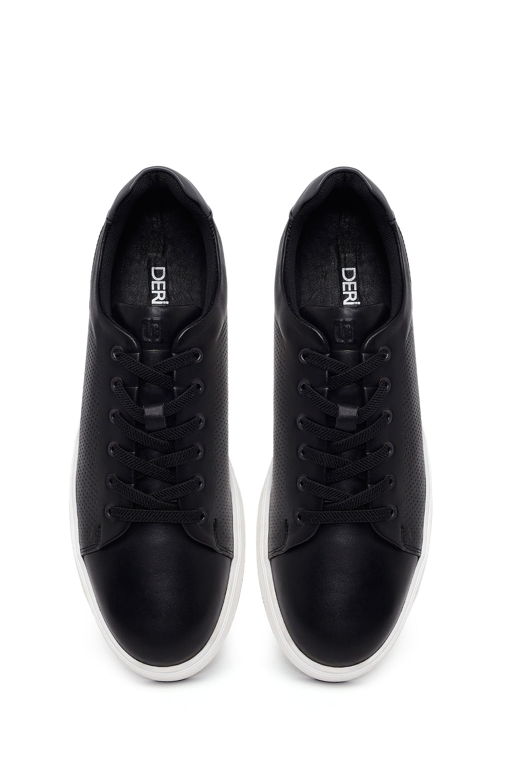 Erkek Siyah Bağcıklı Deri Sneaker