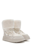 Women's White Fur Detailed Leather Boots | Derimod Women's White Fur Detailed Leather Boots | Derimod