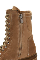 Women's Beige Suede Leather Zippered Boots | Derimod Women's Beige Suede Leather Zippered Boots | Derimod