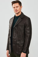 Kane Men's Black Blazer Safari Leather Jacket | Derimod Kane Men's Black Blazer Safari Leather Jacket | Derimod
