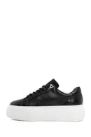 Kadın Siyah Bağcıklı Kalın Tabanlı Deri Sneaker | Derimod Kadın Siyah Bağcıklı Kalın Tabanlı Deri Sneaker | Derimod