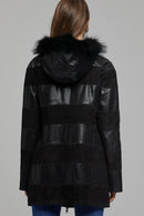 Dalia Kadın Siyah Kapüşonlu Deri Kaban | Derimod Dalia Kadın Siyah Kapüşonlu Deri Kaban | Derimod