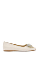Women's Cream Stoned Leather Ballerina | Derimod Women's Cream Stoned Leather Ballerina | Derimod