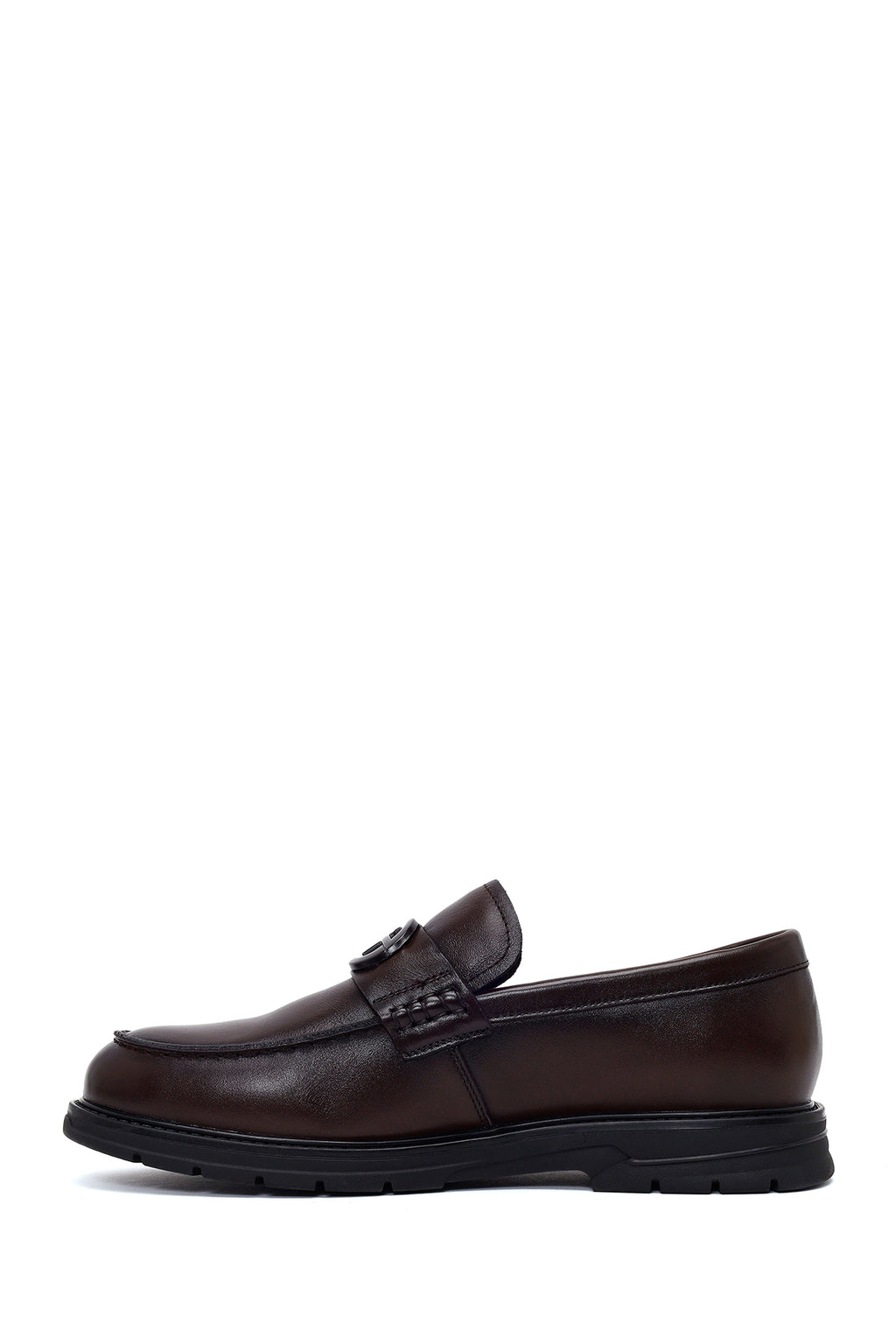 Erkek Kahverengi Tokalı Deri Casual Loafer