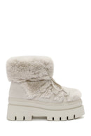 Women's Cream Thick Soled Plush Detailed Boots | Derimod Women's Cream Thick Soled Plush Detailed Boots | Derimod