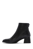 Women's Black Thick Heeled Zippered Leather Boots | Derimod Women's Black Thick Heeled Zippered Leather Boots | Derimod