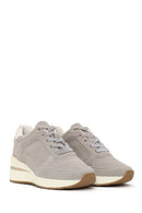 Woman Gray Lace-Up Wedge Heel Suede Shoes | Derimod Woman Gray Lace-Up Wedge Heel Suede Shoes | Derimod