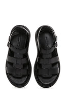 Kadın Siyah Bilekten Bantlı Deri Comfort Sandalet | Derimod Kadın Siyah Bilekten Bantlı Deri Comfort Sandalet | Derimod