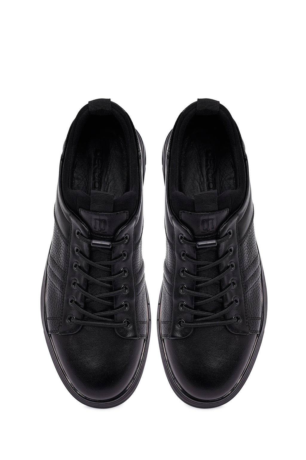 Erkek Siyah Bağcıklı Kalın Tabanlı Deri Casual Sneaker