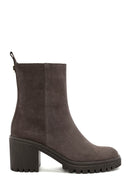 Woman Mink Suede Zippered Heels Leather Boat | Derimod Woman Mink Suede Zippered Heels Leather Boat | Derimod